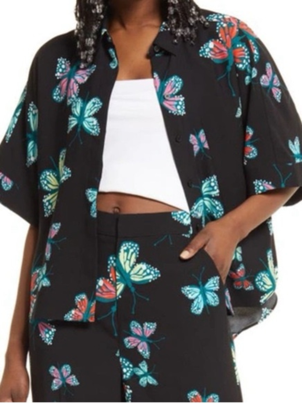 Nordstrom x Christina Martinez Butterfly Pattern Button-Down Top